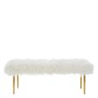 Clarence White Faux Fur Bench with Gold Legs