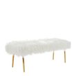 Clarence White Faux Fur Bench with Gold Legs