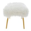 Clarence White Faux Fur Bench with Gold Legs