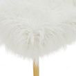 Clarence White Faux Fur Bench with Gold Legs