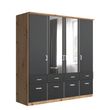 Rauch Celle Matt 181cm 4 Door Combi Wardrobe - Artisan Oak and Metallic Dark Grey