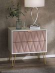 Diamond Pink and White 2 Drawer Midi Bedside Cabinet with Gold Hairpin Legs
