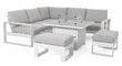 Maze Amalfi White Square Fire Pit Table Corner Garden Dining Set with Footstools