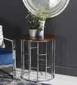 Clearance - Zion Round Chrome Side Table with Mango Wood Top - Brand New Item