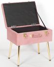 Pink Velvet Suitcase Stool with Gold Legs