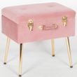 Pink Velvet Suitcase Stool with Gold Legs