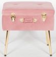 Pink Velvet Suitcase Stool with Gold Legs