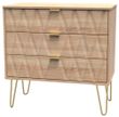 Diamond Oak Effect 3 Drawer Small Chest with Gold Hairpin Legs