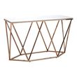 Allure White Faux Marble Console Table with Champagne Gold Base