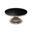 Anzio Black Glass Round Coffee Table with Geometric Base