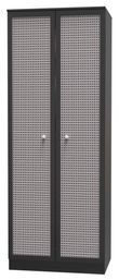 Rattan and Black Ash 2 Door Plain Tall Wardrobe