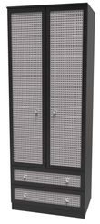 Rattan and Black Ash 2 Door 2 Drawer Tall Wardrobe