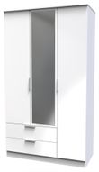 Plymouth White Gloss 3 Door Tall Combi Wardrobe - 1 Mirror and LHF 2 Drawers