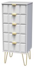 Cube White 5 Drawer Narrow Chest with Gold Hairpin Legs