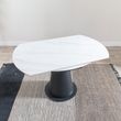 Carrara 4-6 Seater White Ceramic Round Swivel Motion Extending Dining Table with Black Pedestal Base - 135cm