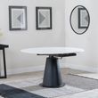 Carrara 4-6 Seater White Ceramic Round Swivel Motion Extending Dining Table with Black Pedestal Base - 135cm