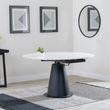 Carrara 4-6 Seater White Ceramic Round Swivel Motion Extending Dining Table with Black Pedestal Base - 135cm