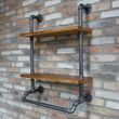 Dutch Black Metal Pipe 2 Wooden Wall Shelves