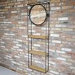 Dutch Industrial Fir Wood and Metal Wall Unit with Round Mirror