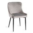 Bentley Designs Turin Glass 4 Seater Dining Table Light Oak Legs with 4 Cezanne Grey Velvet Chairs - Black Legs