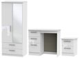 Knightsbridge White Gloss 3 Piece Bedroom Set with 2 Door Combi Wardrobe