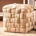 Ottoman Stool - Square - Dark Cream Velvet Fabric