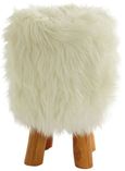 Inca Stool - Round - White Faux Fur