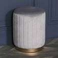 Ribbed Round Stool - Light Grey Velvet