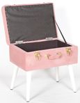 Suitcase Stool with White Legs - Pink Velvet