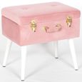 Suitcase Stool with White Legs - Pink Velvet