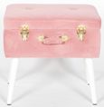 Suitcase Stool with White Legs - Pink Velvet