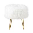 Ottoman Stool - Round - White Faux Fur