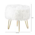 Ottoman Stool - Round - White Faux Fur