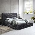 Clearance - Grande Bed - 6ft Queen Size - Black Crushed Velvet Fabric - FSS16604
