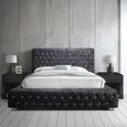 Clearance - Grande Bed - 6ft Queen Size - Black Crushed Velvet Fabric - FSS16604
