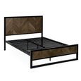 Harrison Herringbone Bed - Brown and Black - Wood and Metal - Size Available
