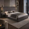 Sloan Bed - with Built-In Side Table - Grey Velvet - Fabric - Sizes Available