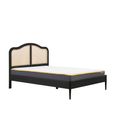 Leonie Bed - Black Oak and Rattan - Sizes Available