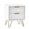 Murano Bedside Cabinet - 2 Drawer - Ribbed - White