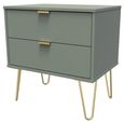 Linear Green 2 Drawer Wide Bedside Cabinet with Gold Hairpin Legs