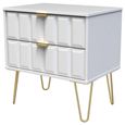 Cube White 2 Drawer Wide Bedside Cabinet with Gold Hairpin Legs
