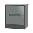 Monaco Bedside Cabinet - 2 Drawer - Grey Gloss and Graphite