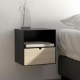 Joliet Bedside Table - 1 Drawer - Floating - Black and Bamboo Wood