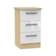 Knightsbridge White Gloss and Light Oak 3 Drawer Bedside Cabinet
