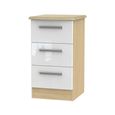 Knightsbridge White Gloss and Light Oak 3 Drawer Bedside Cabinet