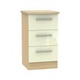 Knightsbridge Bedside Cabinet - 3 Drawer - Cream Gloss and Light Oak