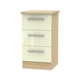 Knightsbridge Bedside Cabinet - 3 Drawer - Cream Gloss and Light Oak