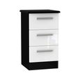 Knightsbridge Bedside Cabinet - 3 Drawer - White Gloss and Black