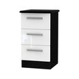 Knightsbridge Bedside Cabinet - 3 Drawer - White Gloss and Black