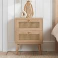 Clearance - Croxley Bedside Cabinet - 2 Drawer - Oak and Rattan - FSS16883